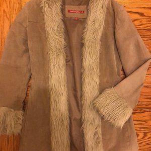 Suede fur trim coat